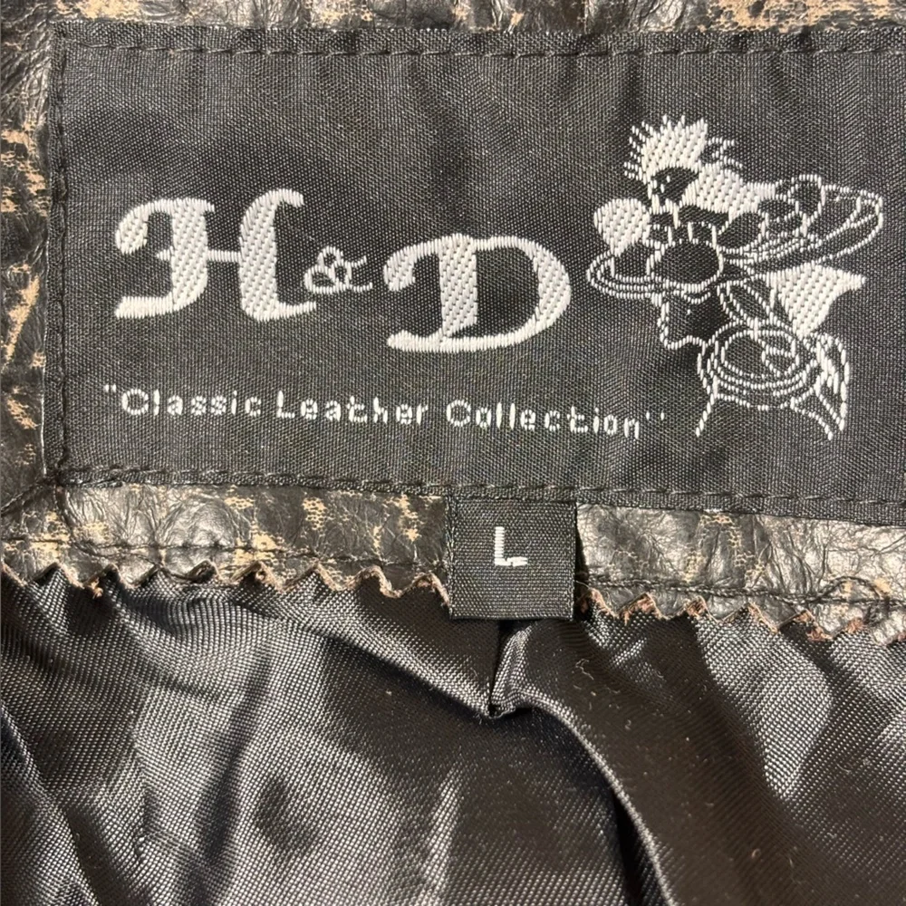 H&D Classic Distressed Leather Denim Moto Jacket Snaps Dressy Casual Biker Large - Picture 9 of 15